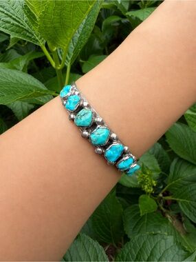 Turquoise Native American Silver Cuff Bracelet 7.25”